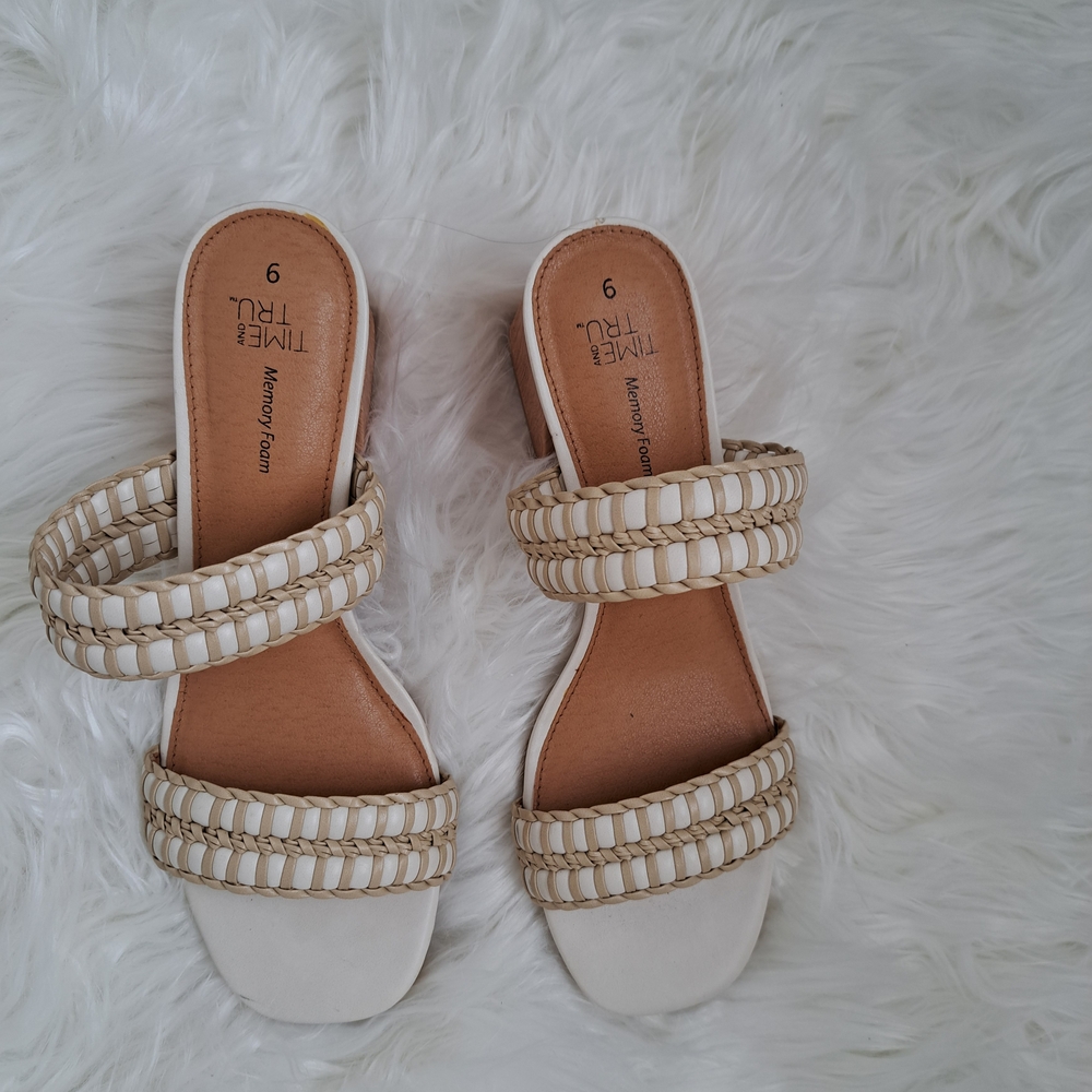 Time and Tru Cream and Tan Women's Sandals